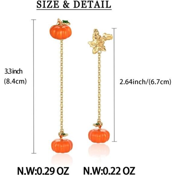 WOWORAMA Pumpkin Earrings | Mismatch Orange Pumpkin & Maple Leaf. - Picture 7 of 7